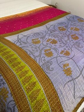 KANTHA QUILT HANDCRAFTED LIGHTWEIGHT REVERSIBLE BLANKET THROW BEDDING FROM INDIA
